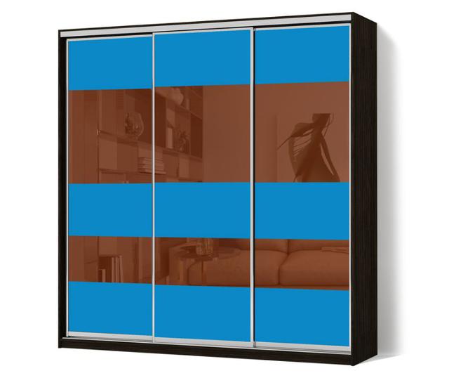 Шкаф-купе трехдверный Стандарт с фасадами цветное стекло (голубое с коричневым)