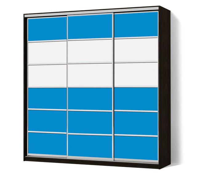 Шкаф-купе трехдверный Классик с фасадами цветное стекло (цветное стекло голубое с белым)