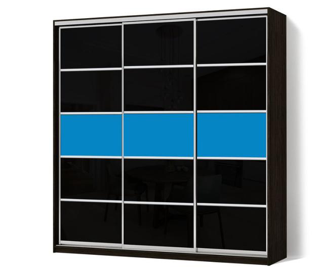 Шкаф-купе трехдверный Классик с фасадами цветное стекло(голубой с черным)