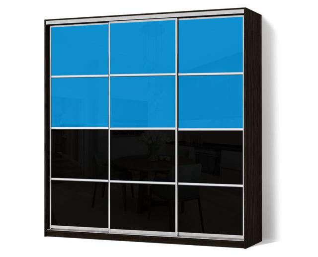 Шкаф-купе трехдверный Классик с фасадами цветное стекло(голубой с черным, фото 2) 
