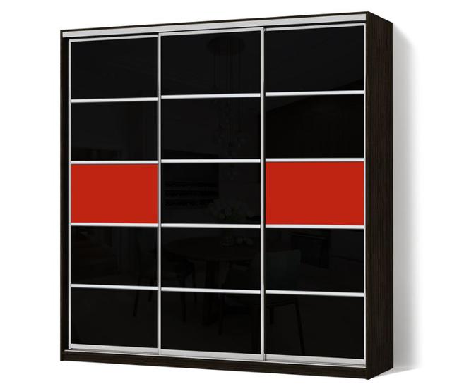 Шкаф-купе трехдверный Стандарт с фасадами цветное стекло(красный с черным)