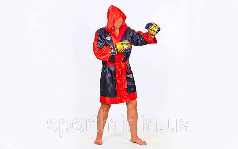 

Халат боксерский с капюшоном TWINS FTR-3 (сатин, р-р M-XL-50, черный-красный)