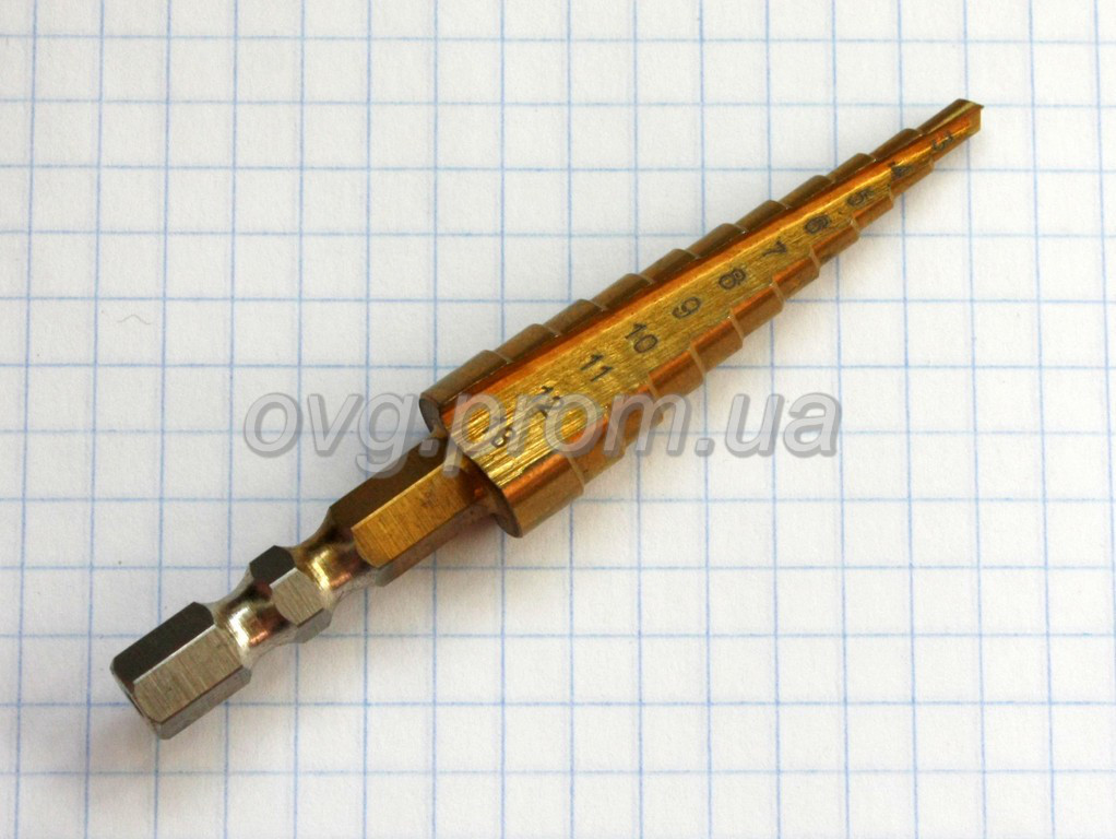 Сверло ступенчатое 3-13 мм покрытие - оксид титана