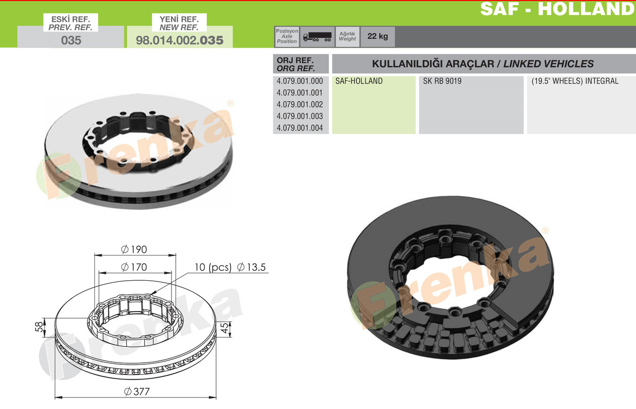 

Диск тормозной SAF SK RB 9019, 19,5" вент. (4079001000 | 98.014.002.035-FR)