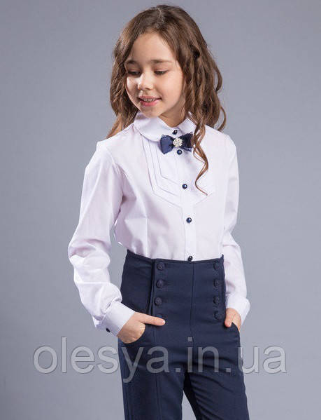 

Блуза школьная c бантом - брошкой «Iren» Размеры 116 140 146, Белый