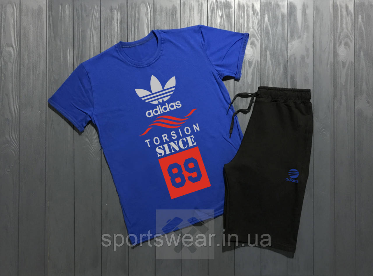 

Мужской комплект футболка + шорты Adidas черного и синего цвета "" В стиле Adidas ""