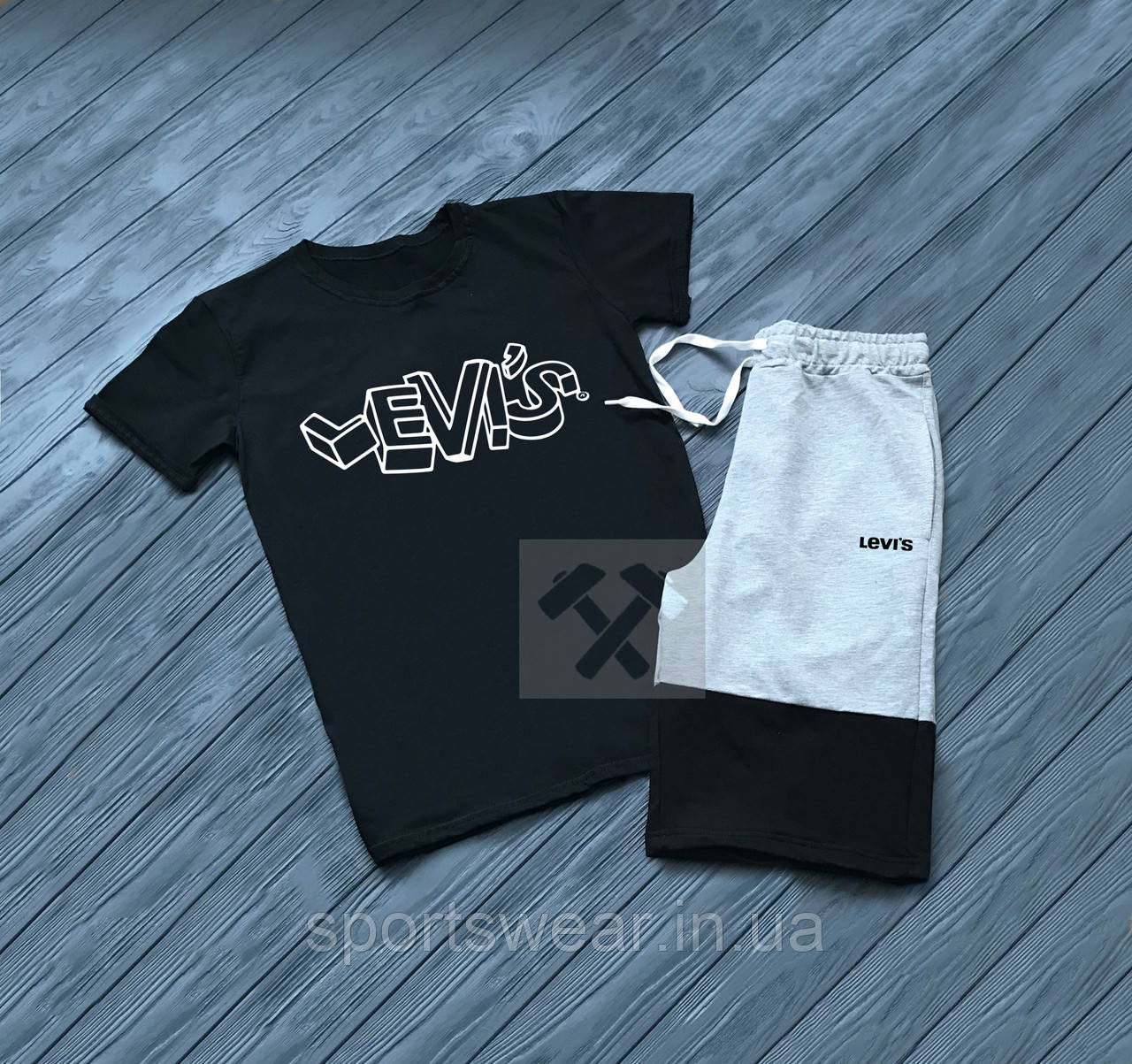 

Мужской комплект футболка + шорты Levis черного и серого цвета "" В стиле Levi's ""