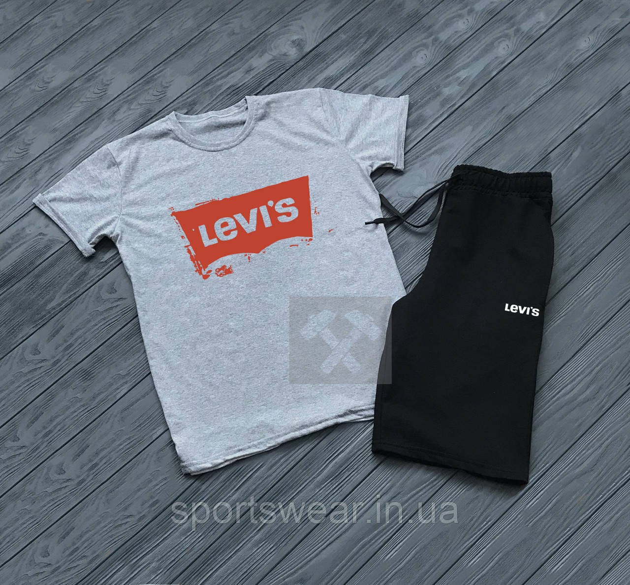 

Мужской комплект футболка + шорты Levis черного и серого цвета "" В стиле Levi's ""