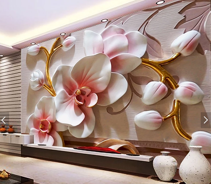 Big protruding floral effect wallpaper
