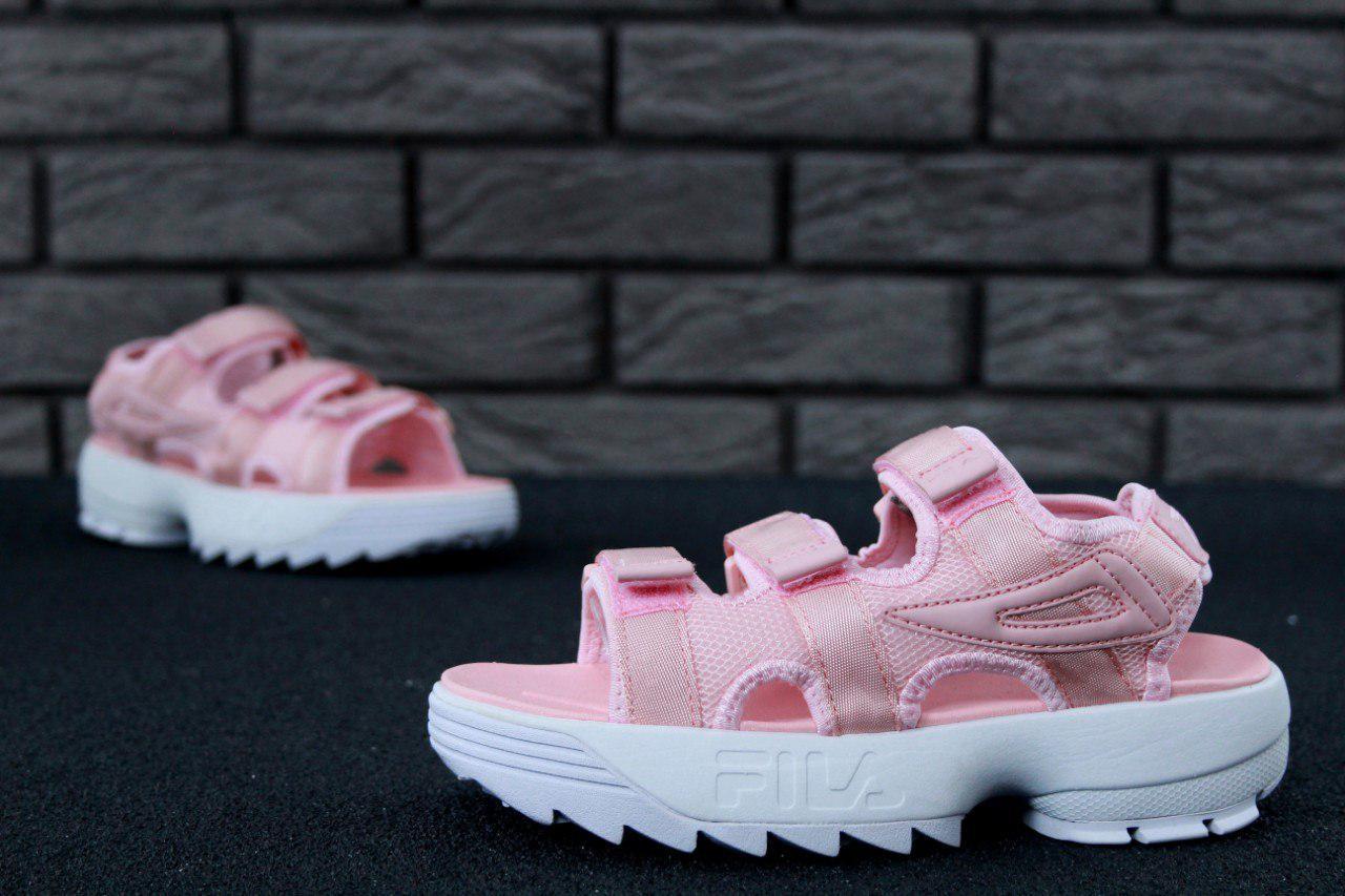 pink fila disruptor sandals