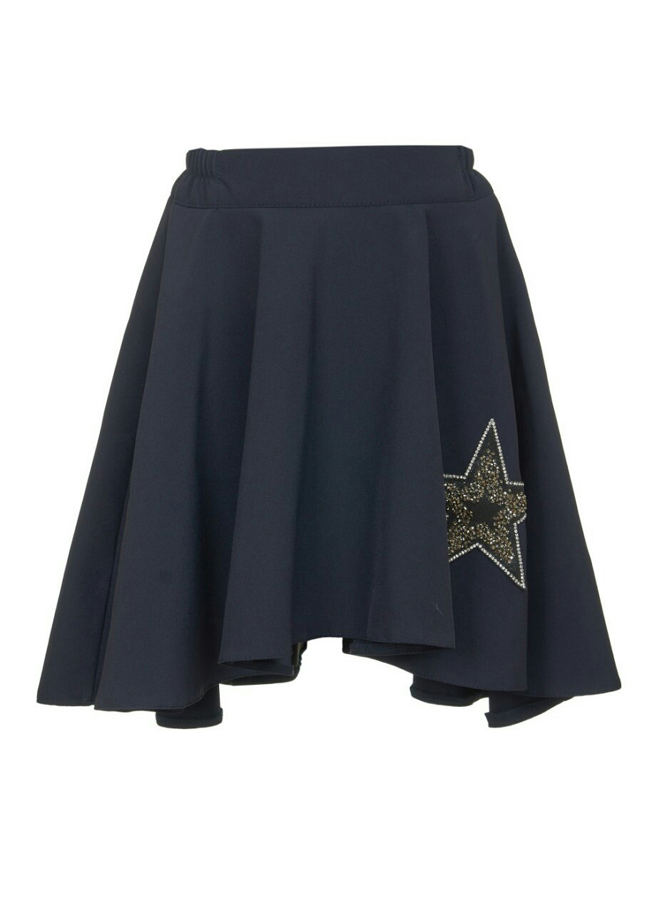 

Расклешенная школьная юбка ассиметричной длины для девочки р.134-152 140, синий