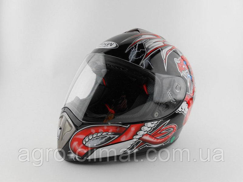  Шлем  FXW HF-180  черный с красным Драконом Black Q35, фото 1