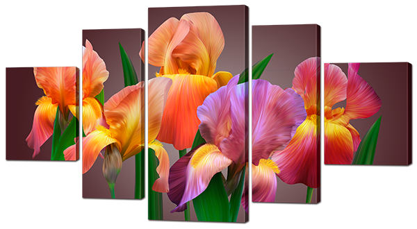 Модульная картина "Разноцветные цветы" Натуральный холст, 158х86