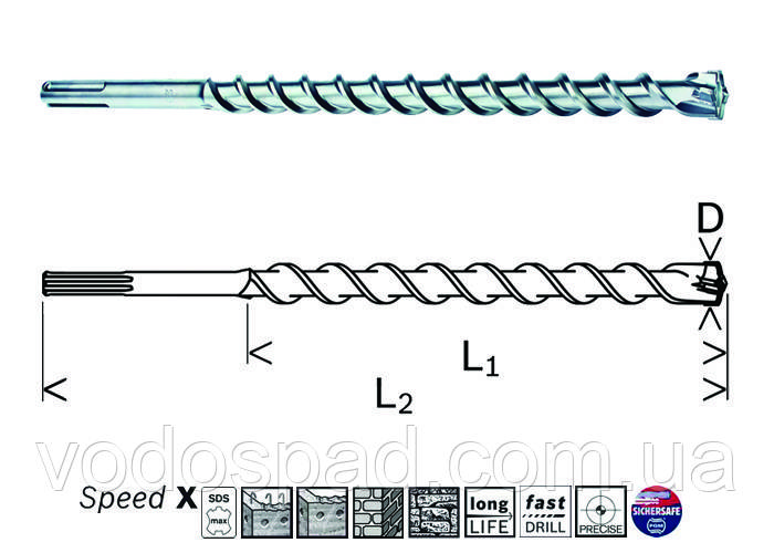 

Сверло по бетону Bosch SDS-max 16х200х340 Speed X