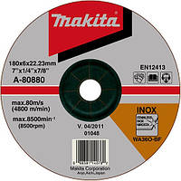 Диск шліфув. Makita 180х6х22мм 36O нерж.сталь A-80880