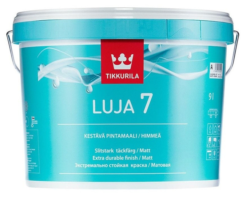 

Краска для влажных помещений TIKKURILA LUJA 7 интерьерная матовая база А 9л, Белый