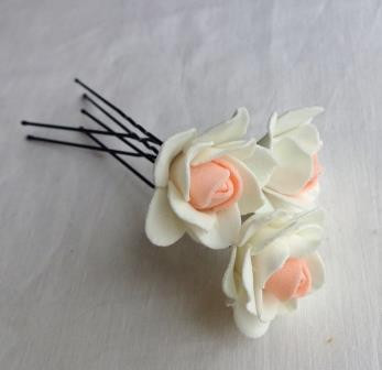 Шпильки для волосся ручної роботи "Трояндочки Білий Персик"-купити-в інтернет-магазині AnnaRose