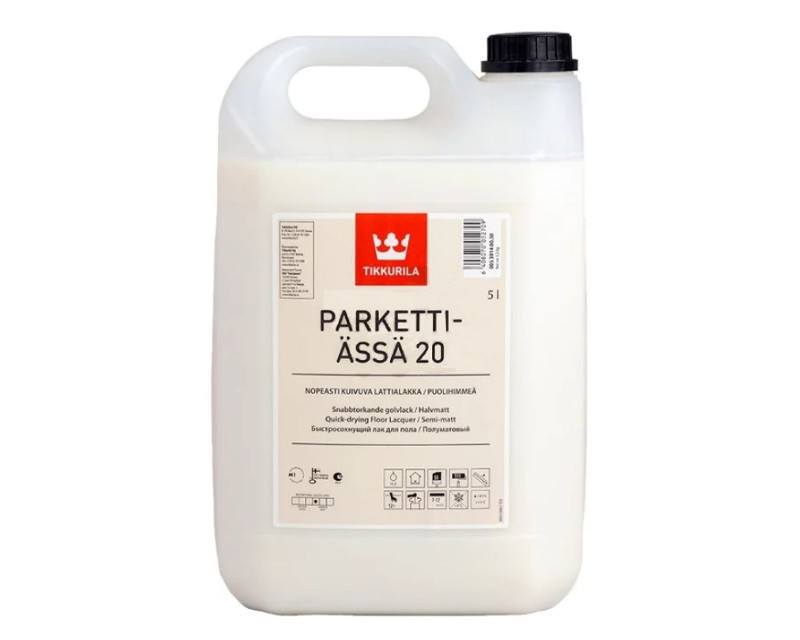 

Лак акрил-уретановый TIKKURILA PARKETTI-ÄSSÄ 20 для паркета полуматовый 5л