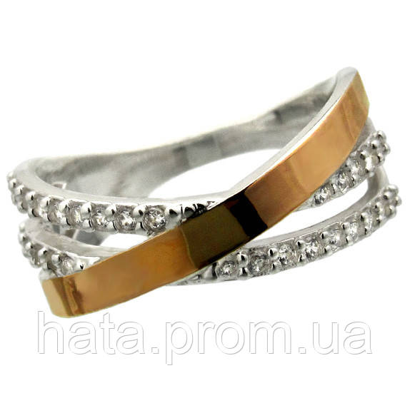 Женское серебряное кольцо с золотыми пластинами 