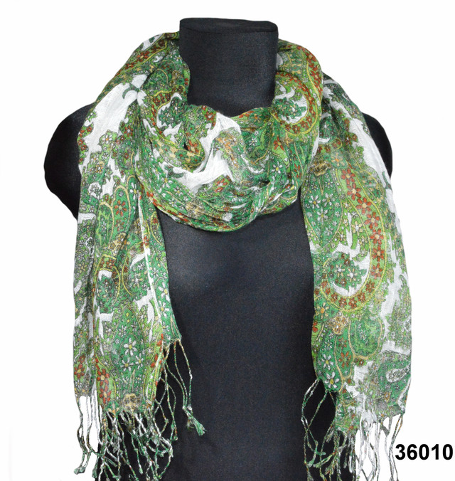 Зелений лляної шарф з турецьким орнаментом фото 1