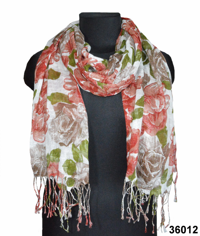 Льняний шарф з орнаментом троянди фото 1