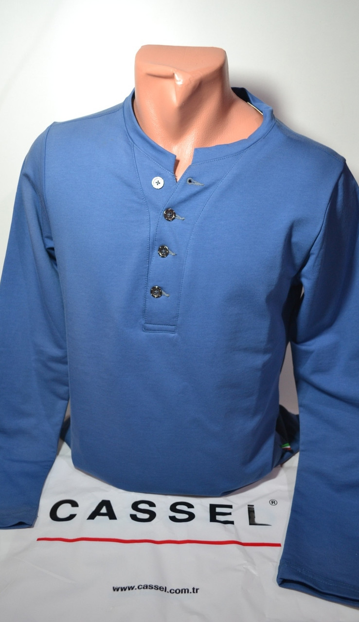 Синяя трикотажная рубашка с воротником стойкой CASSEL (размер S.M.XL.XXL)