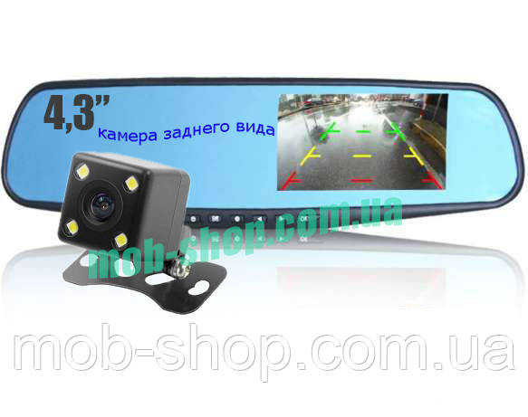 Автомобільний реєстратор дзеркало DVR 138 Full HD відео реєстратор з екраном і камерою заднього виду
