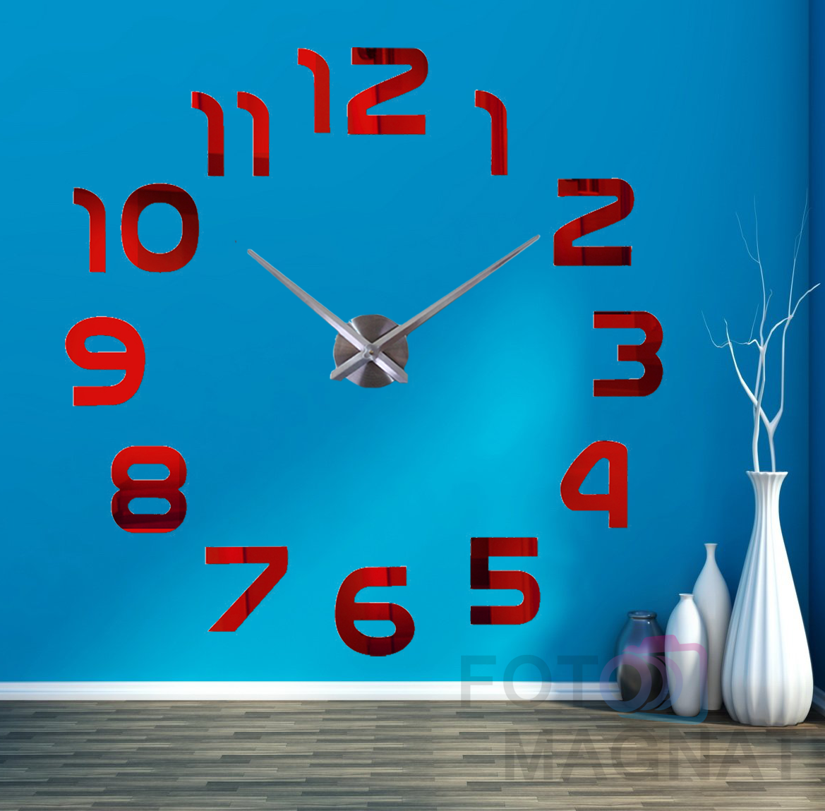 Настенные часы 3D Большие, наклейки с Зеркальным эффектом, настенные часы 3д, Большой диаметр 125 см Красный