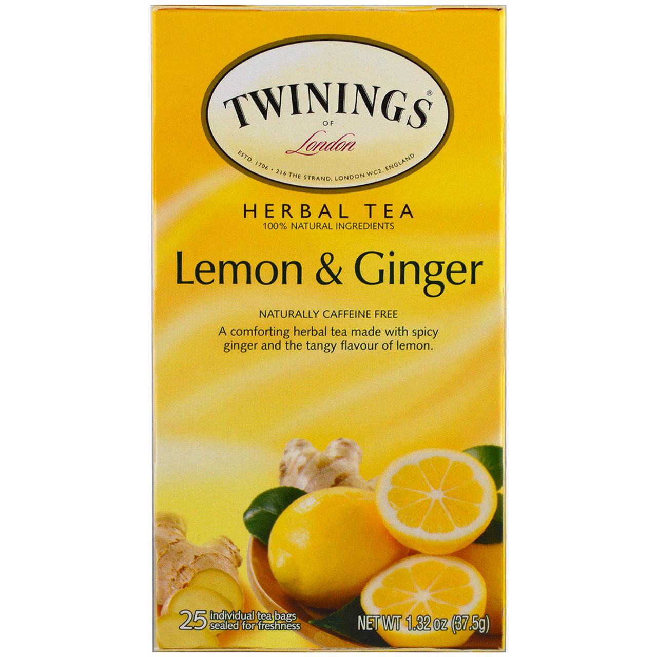 

Twinings, Травяной чай, без кофеина, лимон и имбирь, 20 пакетиков, 1,32 унции (37,5 г)