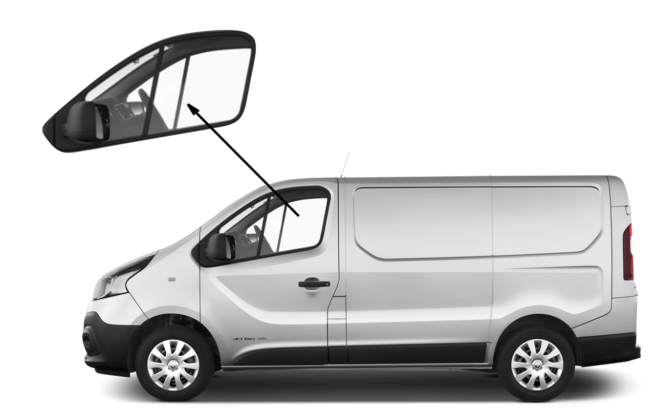 

Боковое стекло Renault Trafic 2014-2018 переднее опускное левое