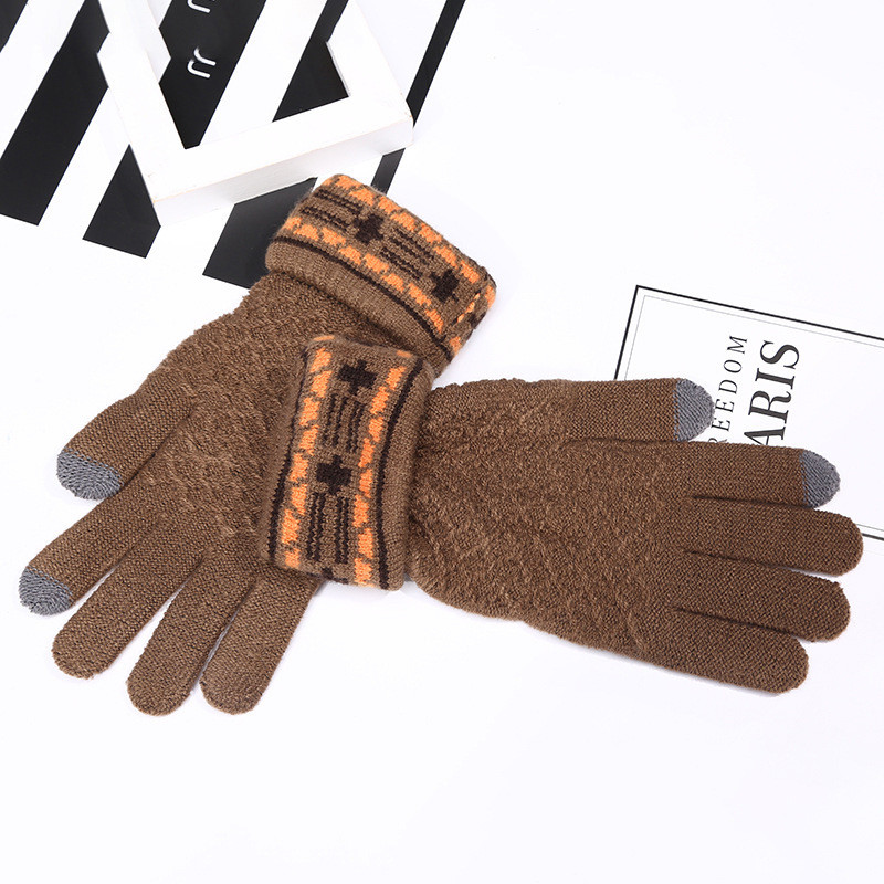 Зимние перчатки женские коричневые с сенсорными пальчиками  со .