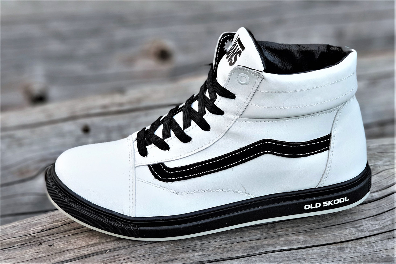 Женские ботинки зимние кожаные белые Vans ванс (код 3194) - жіночі чер