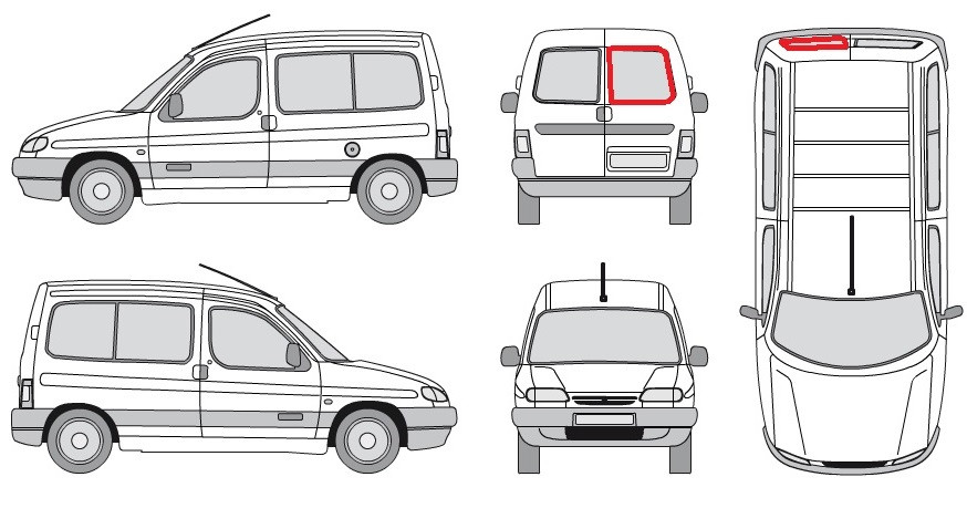 

Заднее стекло правое без подогрева Citroen Berlingo 1996-2008