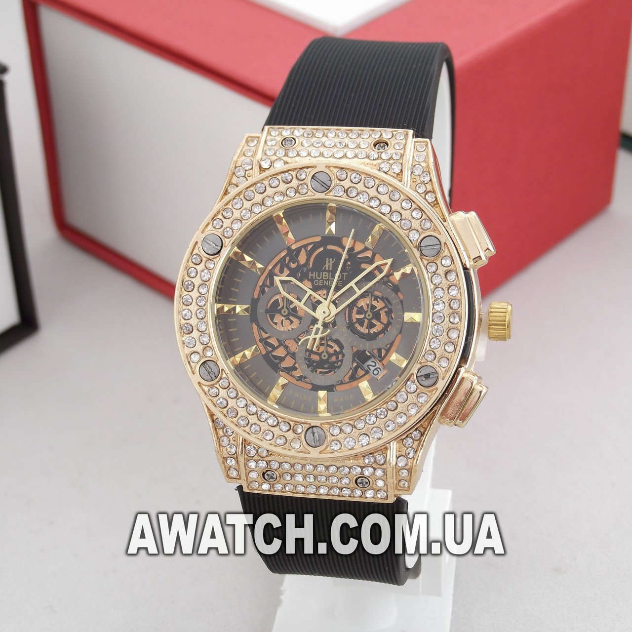 

Женские кварцевые наручные часы Hublot Big Bang M171 / Хублот на каучуковом ремешке черного цвета