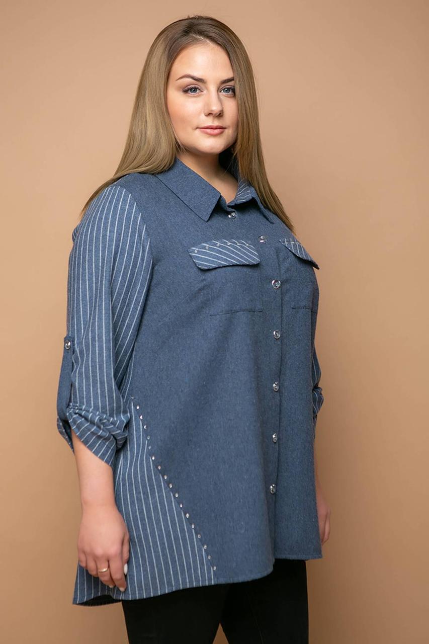 

Женская туника рубашка комбинированная. Большие размеры