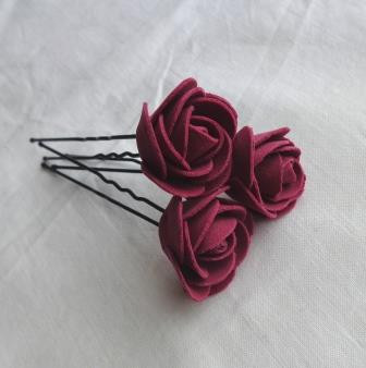 Шпильки для волосся ручної роботи "Трояндочки Бордові"-купити-в інтернет-магазині AnnaRose