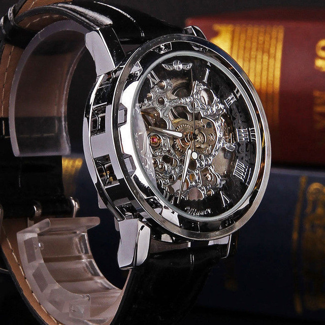 Женские механические наручные часы WINNER черно серебристые