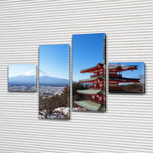 Модульная картина Японский пейзаж  на ПВХ ткани, 70x110 см, (25x25-2/65х25-2)