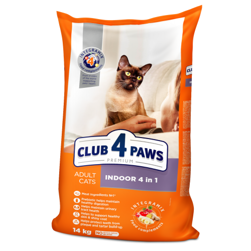 

Полнорационный сухой корм для взрослых кошек CLUB 4 PAWS Премиум. Для кошек, живущих в помещении "4в1", 5 кг