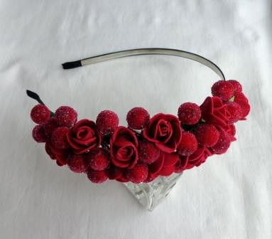 Обруч для волосся з квітами ручної роботи "Червоні трояндочки"-купити-в інтернет-магазині AnnaRose