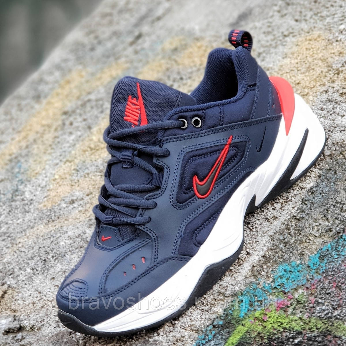 

Мужские модные кожаные кроссовки M2K Tekno реплика ( Air Monarch) темно синие пенка (Код: Б1273) 42