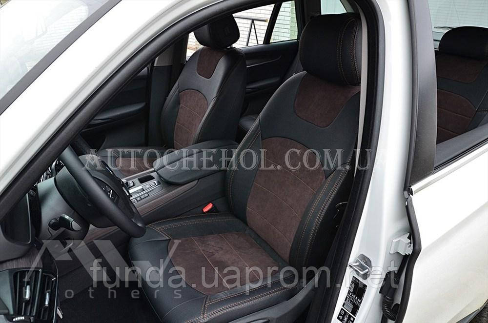 

Авточехлы из алькантары и арпатеки на сиденья BMW X5 2014, коричневая нить, Leather StyLe, MW BROTHERS