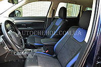 Авточехлы из алькантары и арпатеки на сиденья Mitsubishi Outlander 2012, синие вставки, Leather StyLe, MW