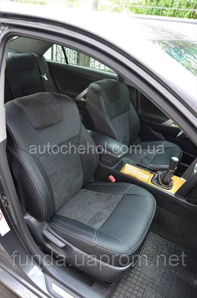 

Серые авточехлы на Toyota Venza, арпатек и алькантара Leather Style, MW