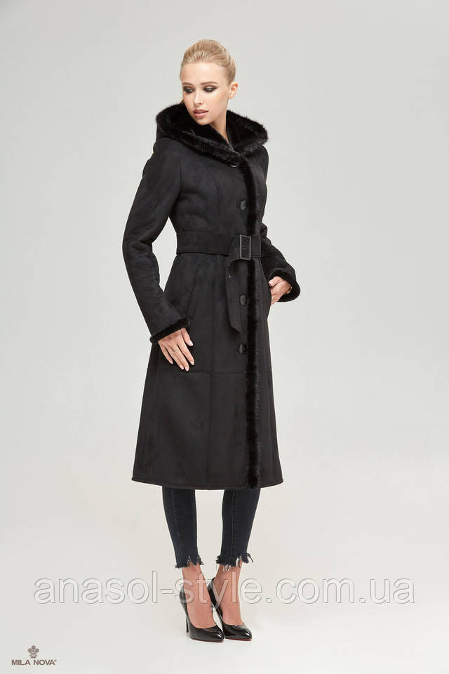 Дубленка женская ML с капюшоном премиум-качества удлиненная классический  фасон приталенная на поясе черная: продажа, цена в Львове. Женские дубленки  от "ИНТЕРНЕТ- МАГАЗИН AnaSol-Style" - 1629846575