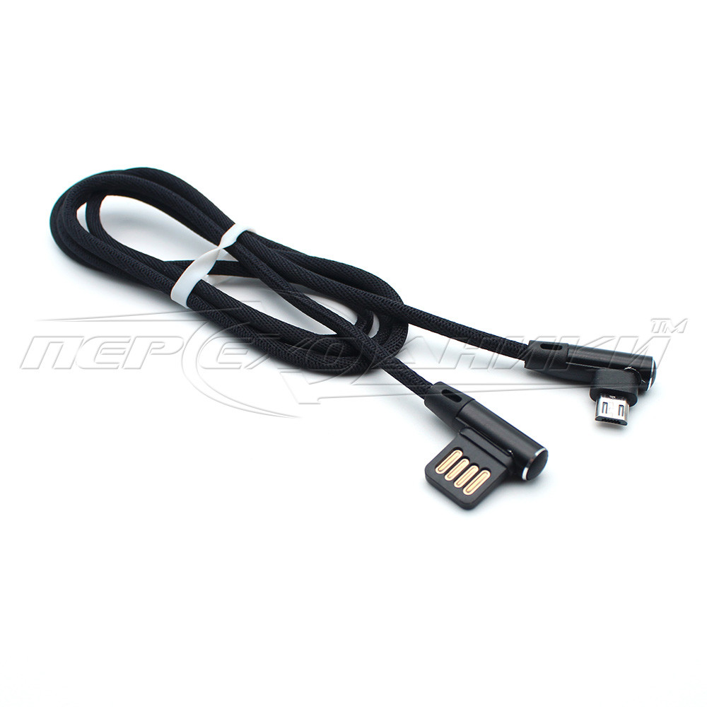 Кабель USB 2.0 угловой - micro USB угловой, в сетке черный (Тип 3), 1м |  Переходники ТМ.