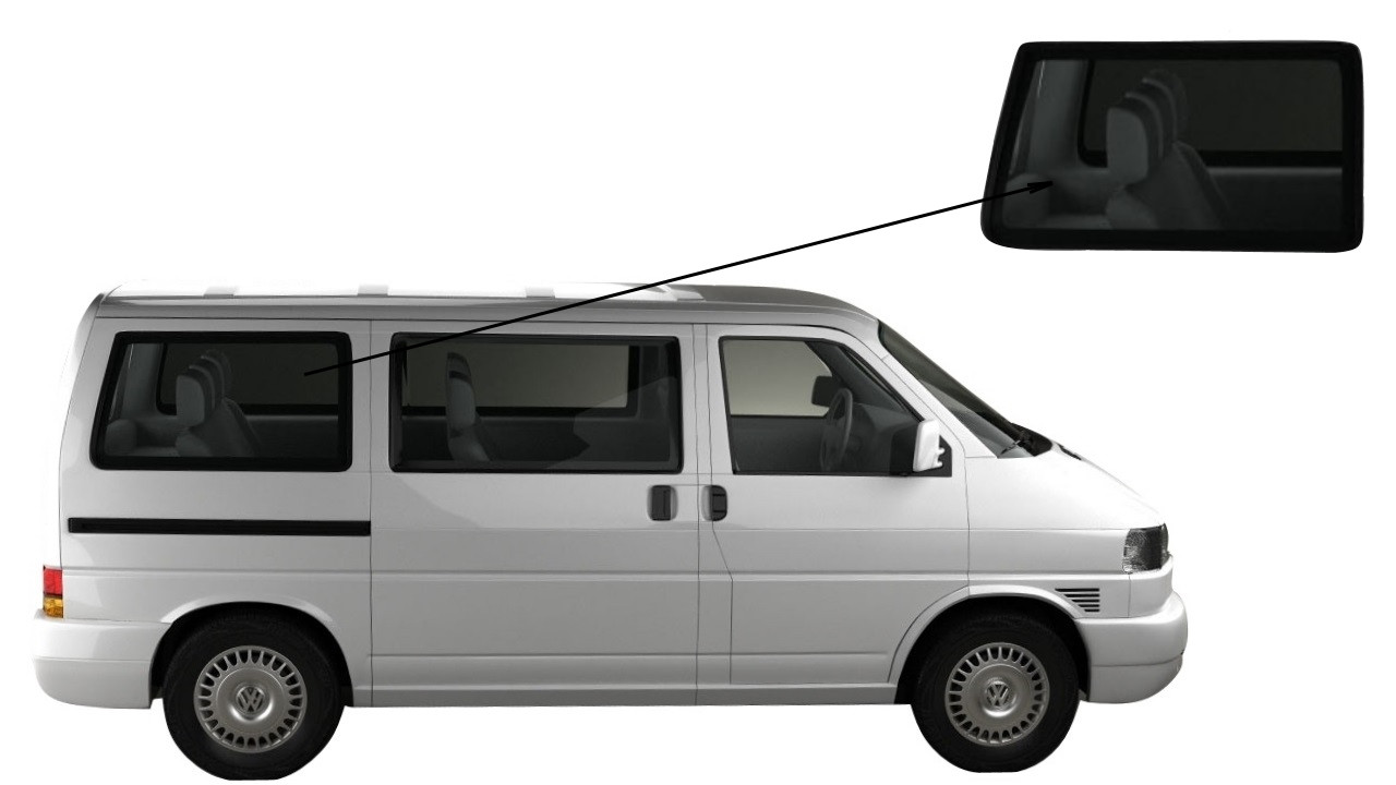 

Боковое стекло короткая база Volkswagen T4 1990-2003 заднее правое