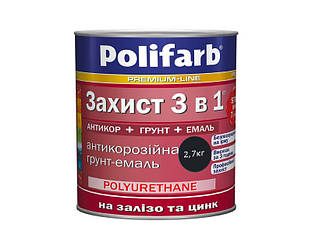 Эмаль-грунт акриловая POLIFARB "ЗАХИСТ 3 в 1" для металла и оцинковки, RAL 9011-черный, 2,7кг 