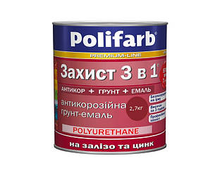 Эмаль-грунт акриловая POLIFARB "ЗАХИСТ 3 в 1" для металла и оцинковки, вишневый, 2,7кг 