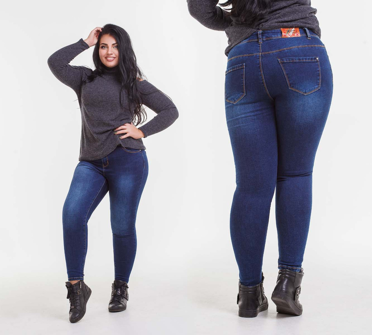 Женские тёплые джинсы на байке в больших размерах "733"